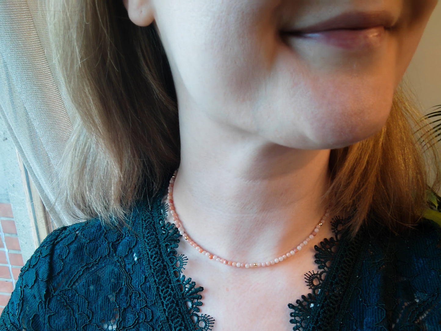 Sunstone necklace | Peach color necklace | Small beads choker | Pastel beaded necklace with sun stone beads | Cute small stones choker