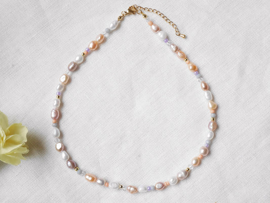 Mauve pearl necklace | Muted colors freshwater pearl choker | Boho mixed pearls jewelry with pink purple | Colorful beaded necklace for her