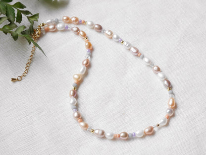 Mauve pearl necklace | Muted colors freshwater pearl choker | Boho mixed pearls jewelry with pink purple | Colorful beaded necklace for her