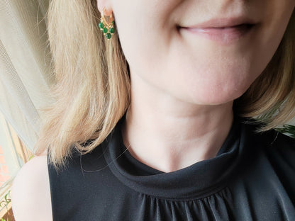 Green jade hoop earrings | Round green stone earrings | Dainty hoops with five natural stone beads | Minimalist cute unique jade jewelry