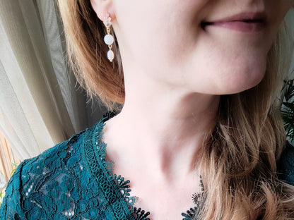Moonstone pearl earrings | Art Deco jewelry | White stone freshwater pearl drop earrings | Elegant vintage 1920s style handmade gift for her