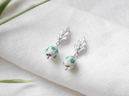 Art deco drop earrings | Small porcelain ceramic jewelry | Vintage 1920s style with flower pattern | Dainty cute elegant handmade gift idea