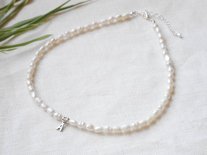 Silver Initial Pearl Necklace: Unisex Freshwater Pearl Letter Choker