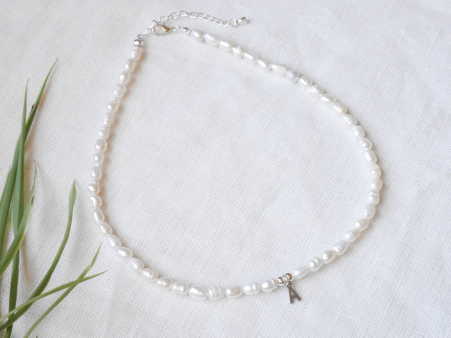 Silver Initial Pearl Necklace: Unisex Freshwater Pearl Letter Choker