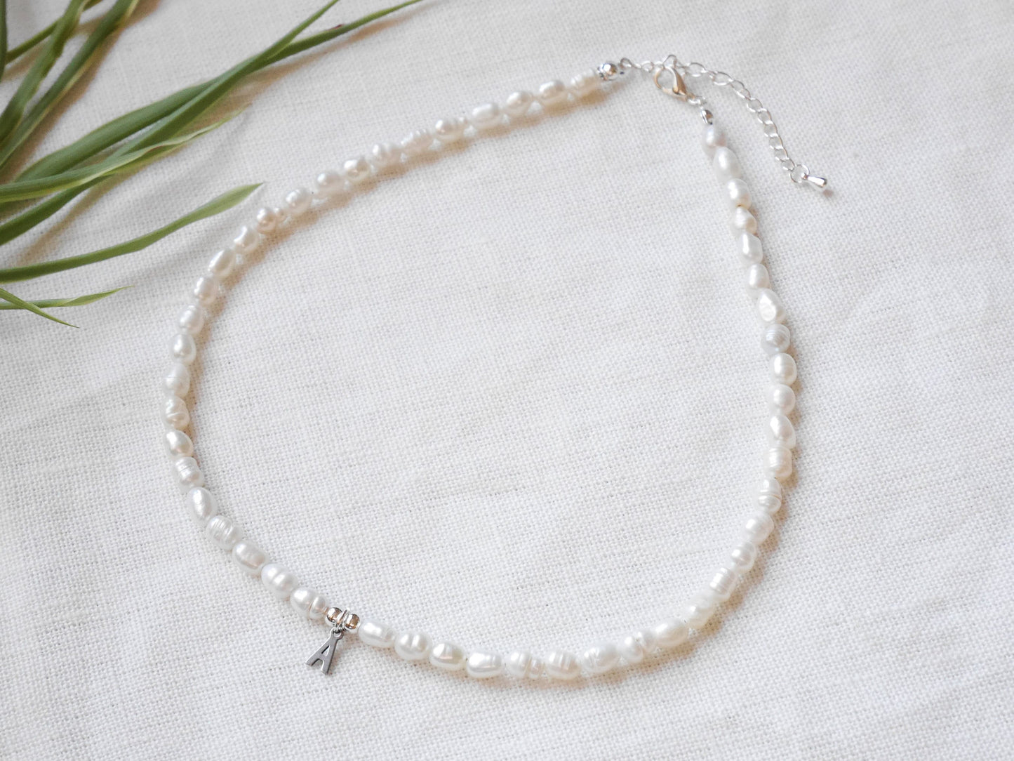 Silver Initial Pearl Necklace: Unisex Freshwater Pearl Letter Choker