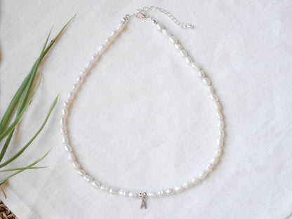 Silver Initial Pearl Necklace: Unisex Freshwater Pearl Letter Choker