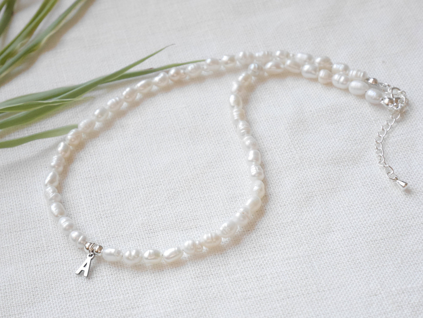 Silver Initial Pearl Necklace: Unisex Freshwater Pearl Letter Choker