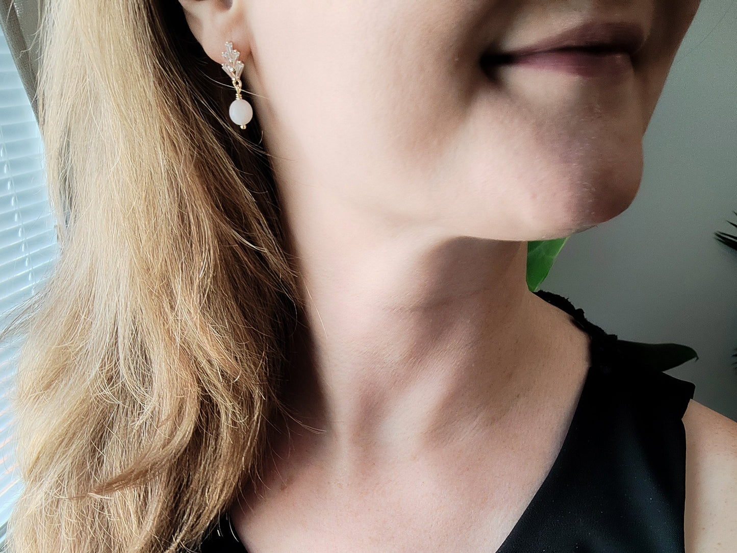 Zircon moonstone earrings | Art deco jewelry | White stone drop earrings | Vintage style cute dainty design | 1920's inspired bridal wedding