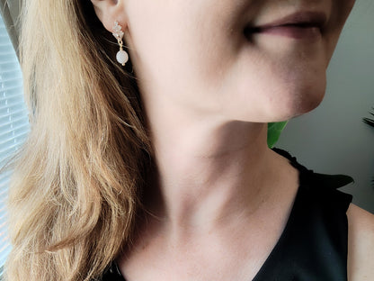 Zircon moonstone earrings | Art deco jewelry | White stone drop earrings | Vintage style cute dainty design | 1920's inspired bridal wedding