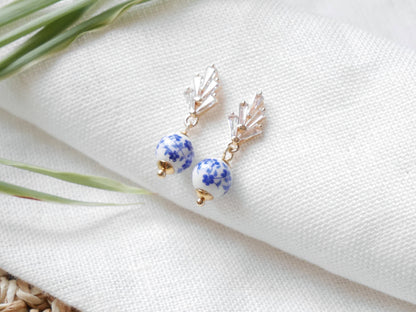 Art deco drop earrings | Small porcelain ceramic jewelry | Vintage 1920s style with flower pattern | Dainty cute elegant handmade gift idea