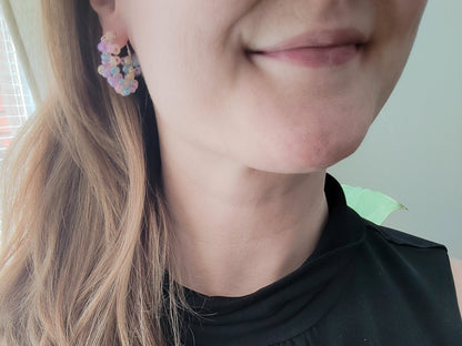 Pastel hoop earrings | Round soft colors beaded hoops | pale multicolor handmade jewelry | Summer gift for her | Small seed beads design