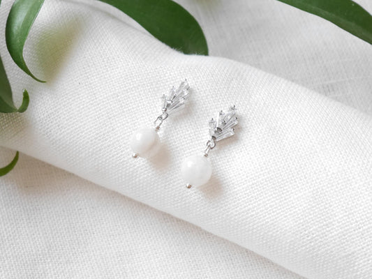 Zircon moonstone earrings | Art deco jewelry | White stone drop earrings | Vintage style cute dainty design | 1920's inspired bridal wedding