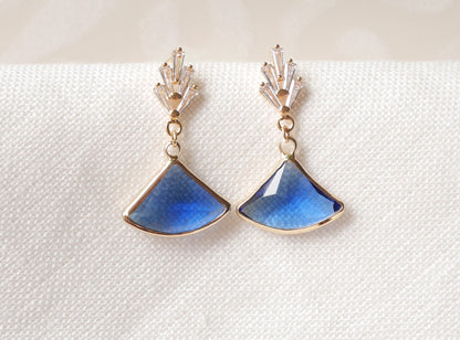 Art deco earrings | Blue vintage style earrings | Dainty blue drop earrings with 1920s style | Art nouveau classic drop earrings with zircon
