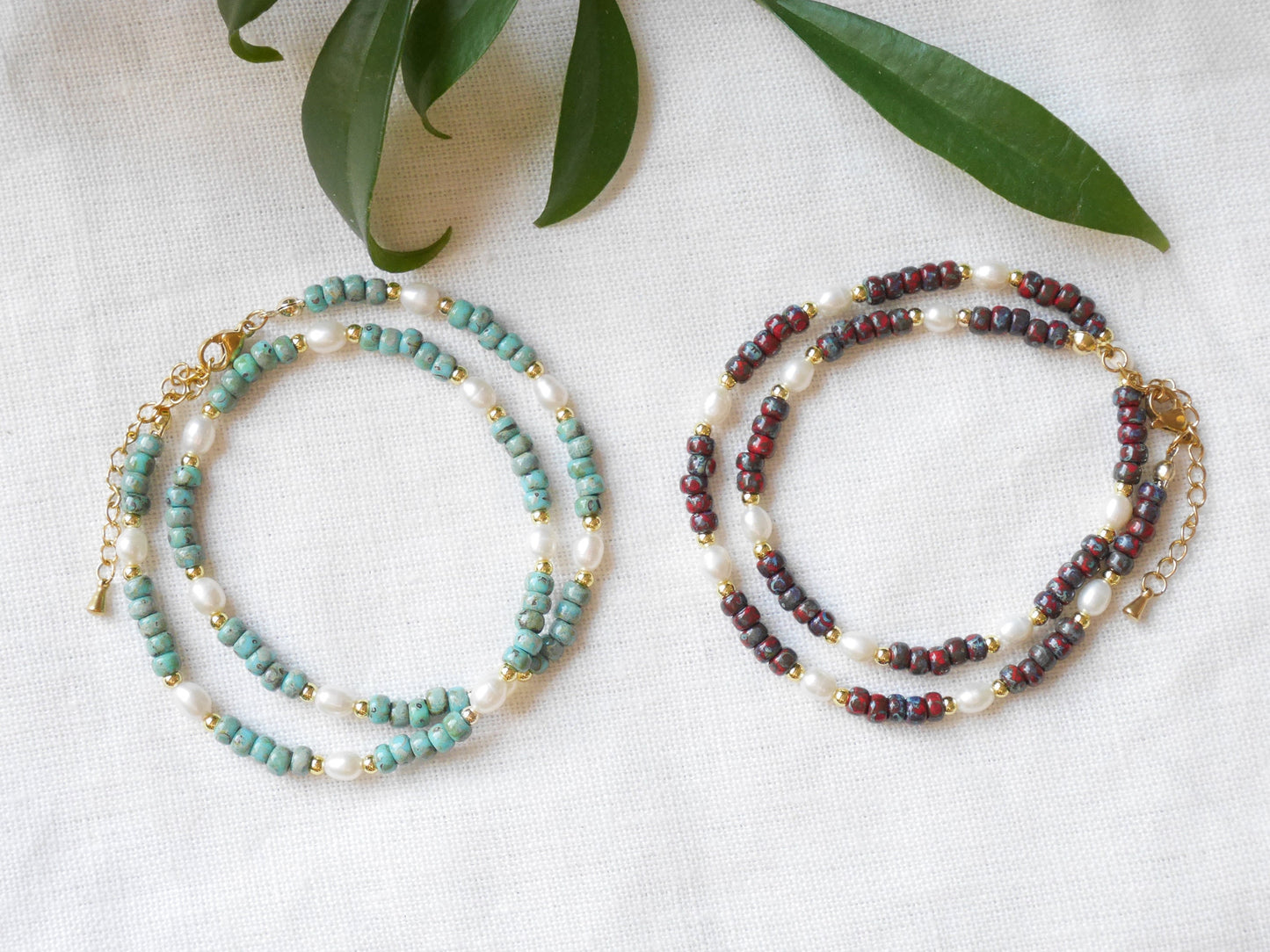 Seafoam beaded necklace | Dainty freshwater pearl choker with turquoise Miyuki Picasso glass beads | Cute muted colors jewelry gift for her