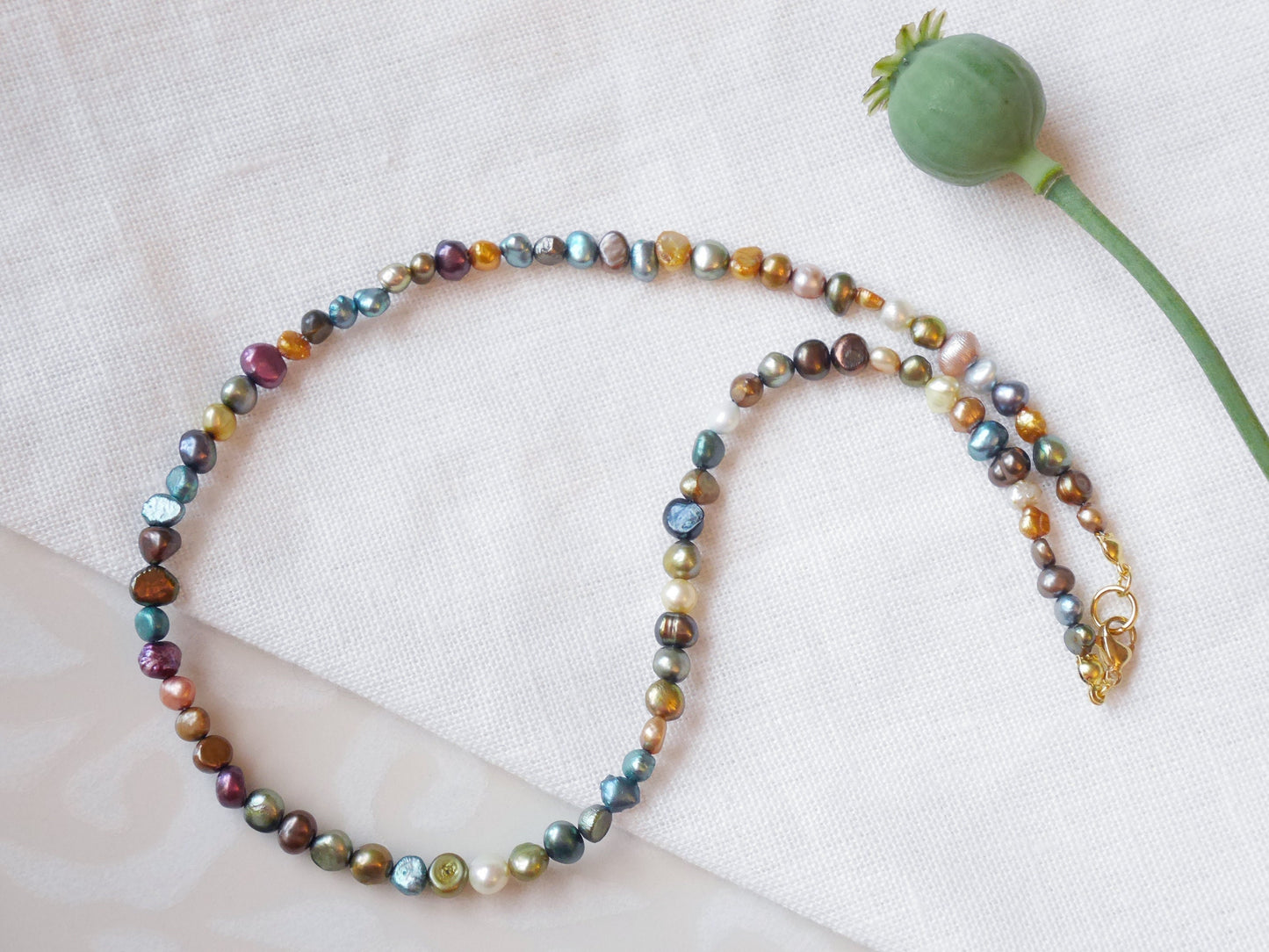 Dark pearls necklace | Dark colors real pearls choker | Beaded mixed metallic freshwater pearl jewelry | Unisex birthday gift for him or her