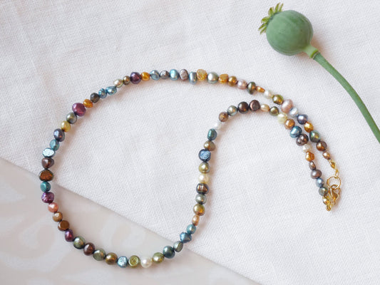 Dark pearls necklace | Dark colors real pearls choker | Beaded mixed metallic freshwater pearl jewelry | Unisex birthday gift for him or her