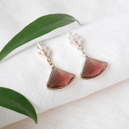 Plum art deco earrings | Burgundy glass drop earrings | 1920s style jewelry in wine color | Dainty dangle earrings | Birthday gift for woman