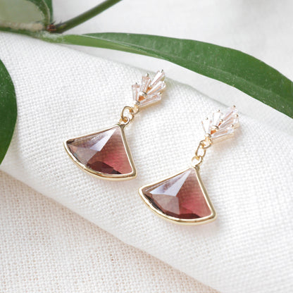 Plum art deco earrings | Burgundy glass drop earrings | 1920s style jewelry in wine color | Dainty dangle earrings | Birthday gift for woman