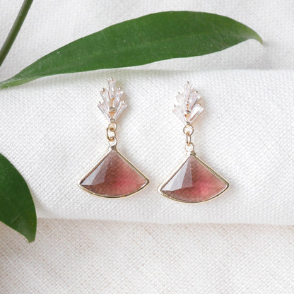 Plum art deco earrings | Burgundy glass drop earrings | 1920s style jewelry in wine color | Dainty dangle earrings | Birthday gift for woman