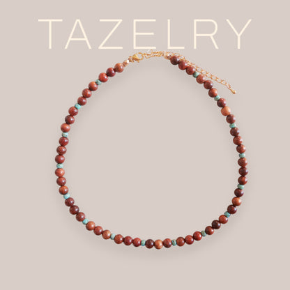 Wooden beaded necklace | Rosewood necklace | Wood beads and seafoam glass bead necklace for her | Wood bead gold necklace | Surfer necklace