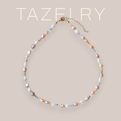 Mauve pearl necklace | Muted colors freshwater pearl choker | Boho mixed pearls jewelry with pink purple | Colorful beaded necklace for her