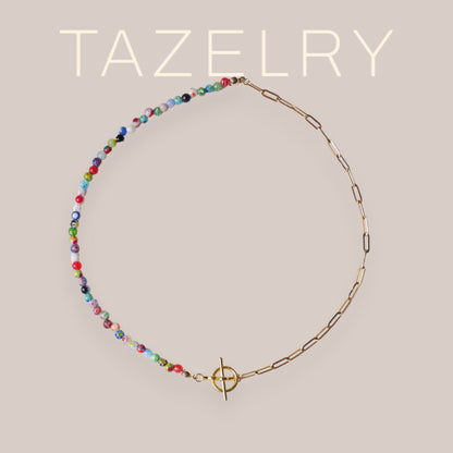 Half millefiori half chain necklace | Colorful beaded necklace | Small glass beads paperclip choker with toggle closure | Summer jewelry