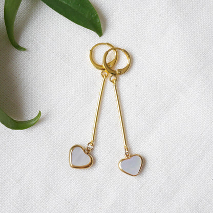 Heart bar earrings | Shell heart dangle earrings | Valentine's Day gift | Minimalist mother or pearl jewelry | Cute romantic gift for her