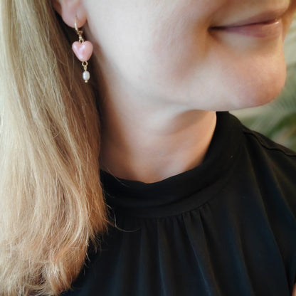 Porcelain heart earrings | Ceramic heart shape jewelry | Cute romantic love gift for her | Dainty small colorful drop with freshwater pearls