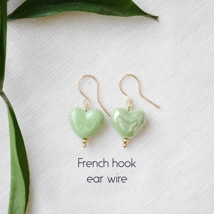 Porcelain heart earrings | Ceramic heart shape jewelry | Cute romantic love gift for her | Dainty small colorful drop with freshwater pearls