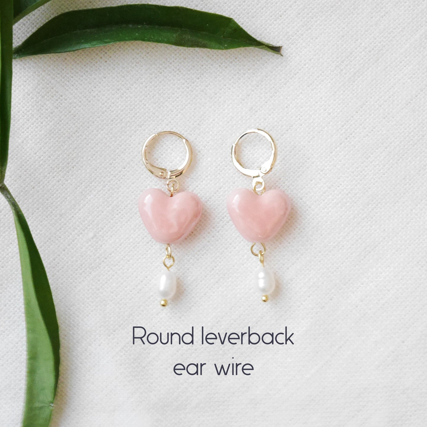 Porcelain heart earrings | Ceramic heart shape jewelry | Cute romantic love gift for her | Dainty small colorful drop with freshwater pearls