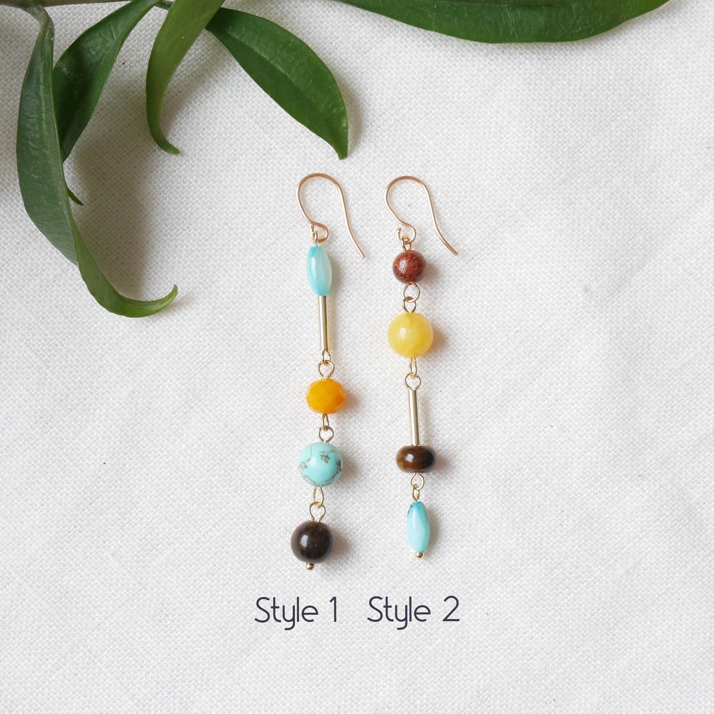Turquoise and yellow beads earrings | Fun colorful jewelry | Long funky mismatched earrings | Multicolor bead handmade earrings gift for her