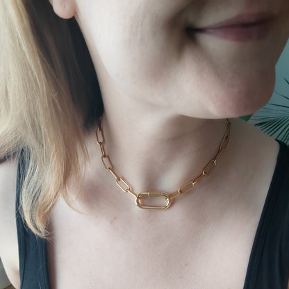 Chunky carabiner necklace without charms | Paperclip gold chain necklace with lock for charms | Large carabiner choker | Unisex gift idea