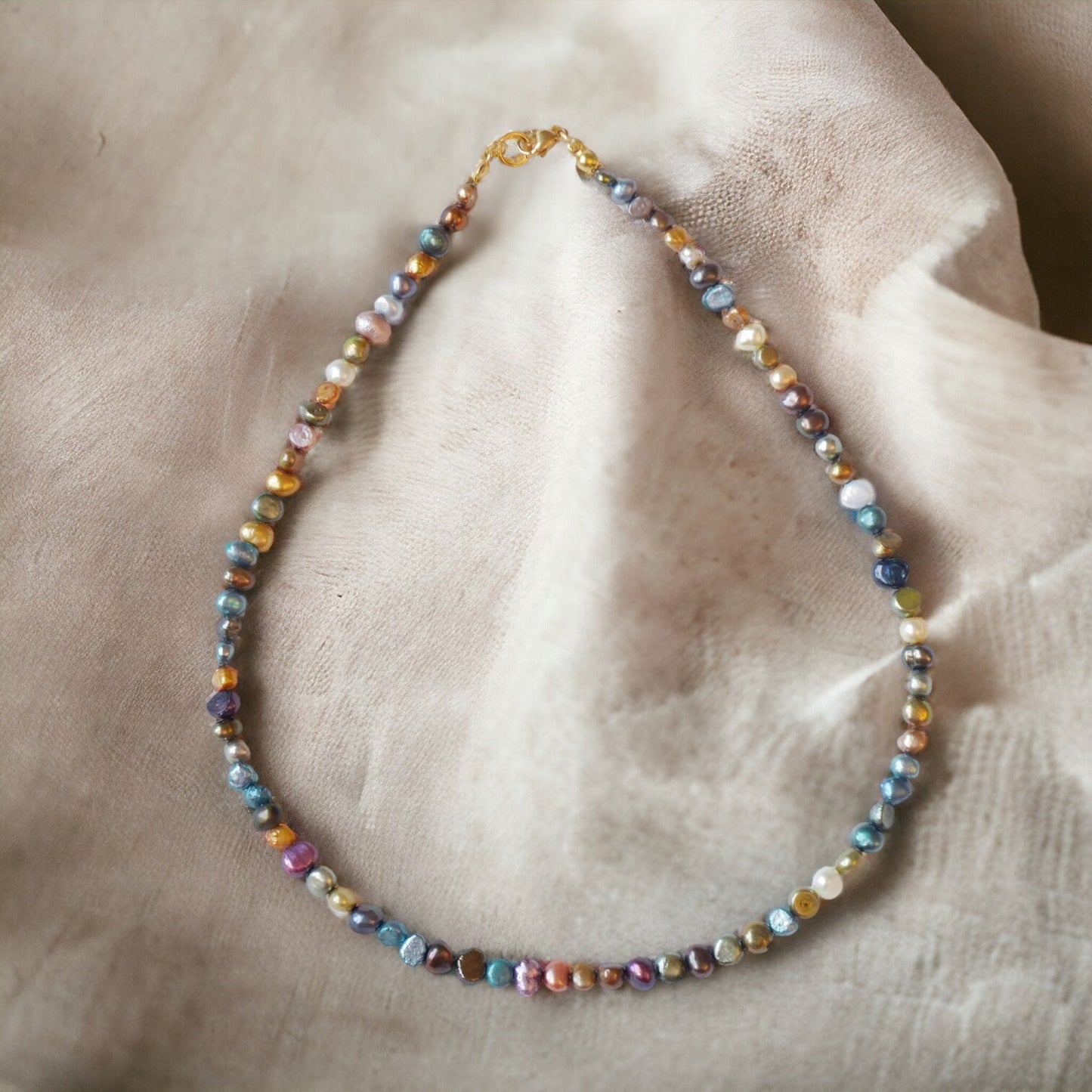 Dark pearls necklace | Dark colors real pearls choker | Beaded mixed metallic freshwater pearl jewelry | Unisex birthday gift for him or her