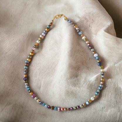 Dark pearls necklace | Dark colors real pearls choker | Beaded mixed metallic freshwater pearl jewelry | Unisex birthday gift for him or her