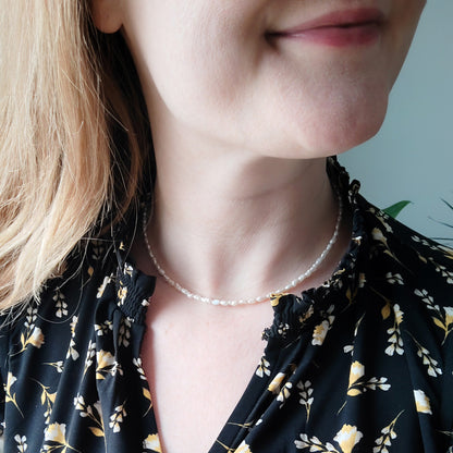 Tiny freshwater pearls necklace | Small baroque pearls choker | Dainty light-weight jewelry with real pearls | Cute birthday gift for her