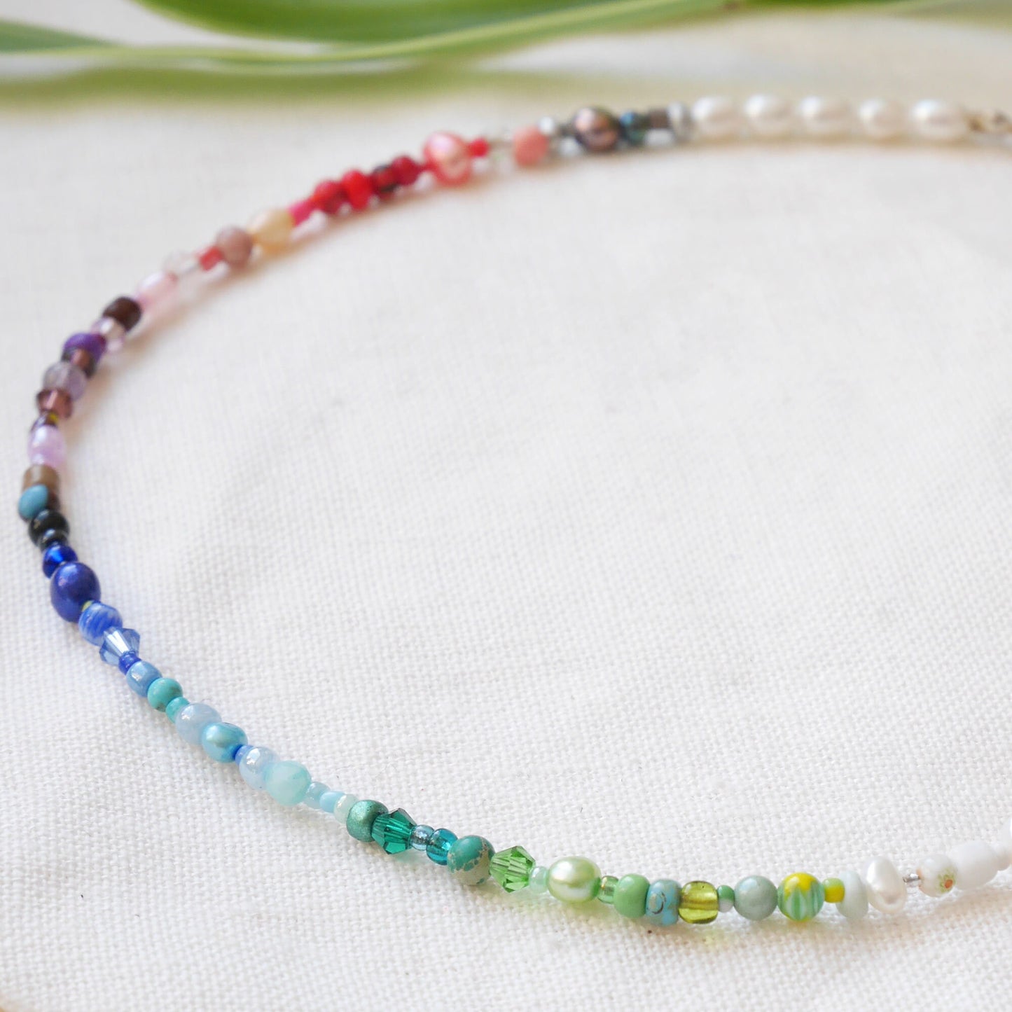 Rainbow necklace | Beaded pearl necklace | Colorful beads choker | Jewelry with multicolor seed beads and freshwater pearls