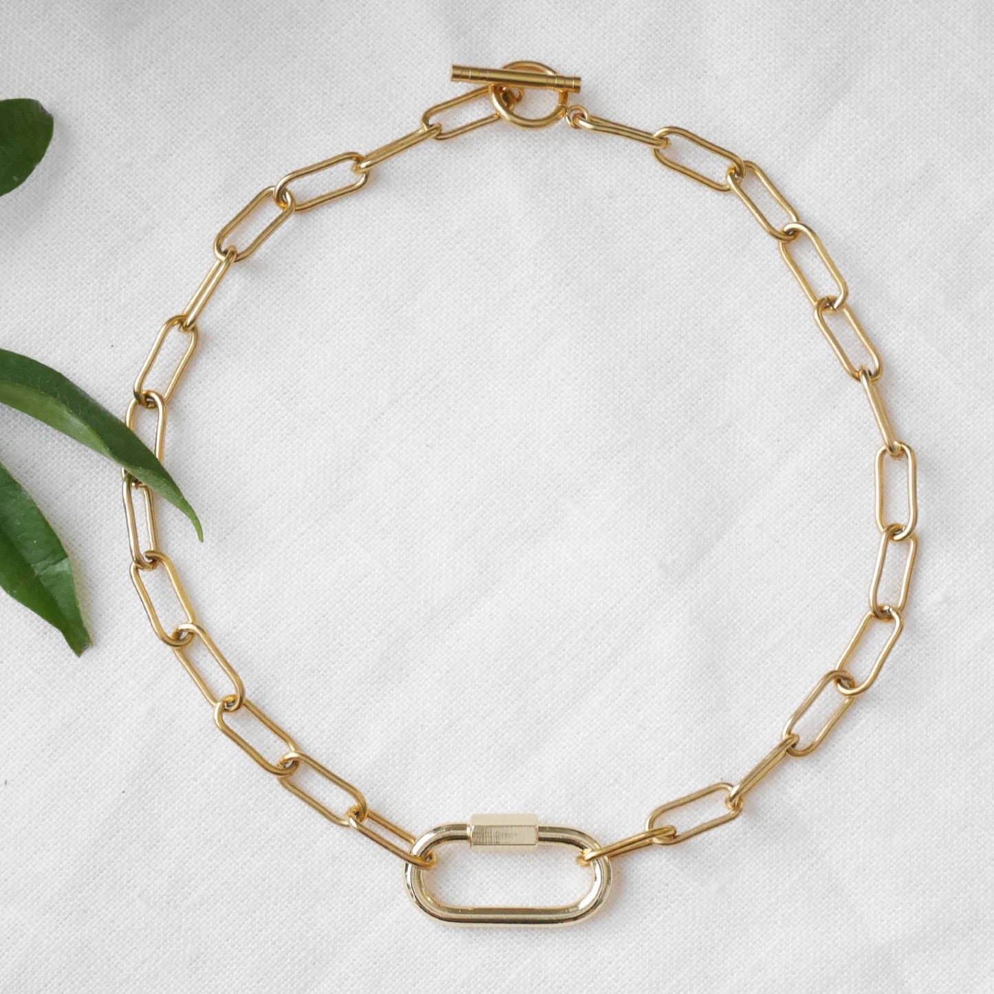 Chunky carabiner necklace without charms | Paperclip gold chain necklace with lock for charms | Large carabiner choker | Unisex gift idea