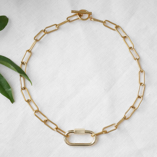 Chunky carabiner necklace without charms | Paperclip gold chain necklace with lock for charms | Large carabiner choker | Unisex gift idea
