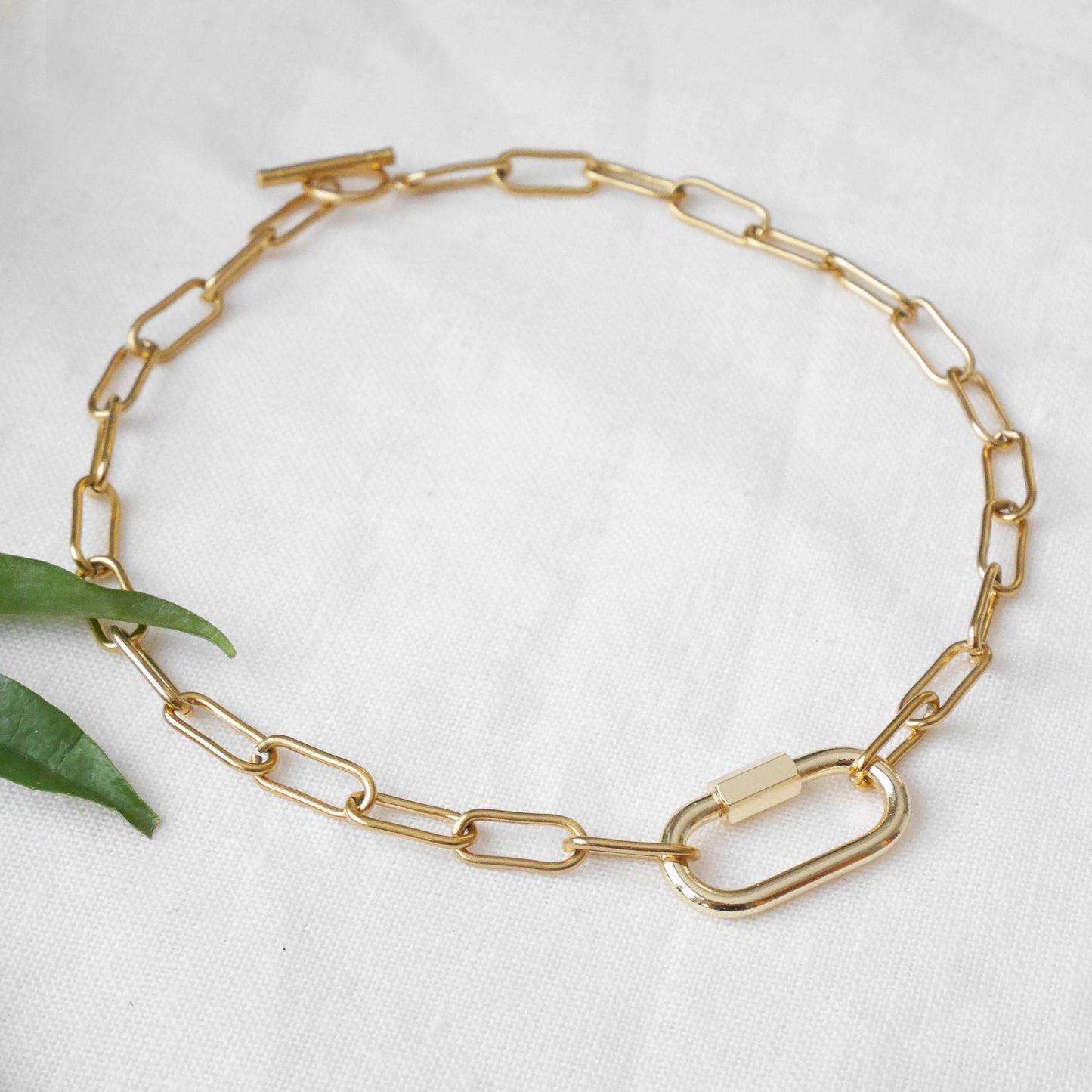 Chunky carabiner necklace without charms | Paperclip gold chain necklace with lock for charms | Large carabiner choker | Unisex gift idea