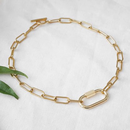 Chunky carabiner necklace without charms | Paperclip gold chain necklace with lock for charms | Large carabiner choker | Unisex gift idea