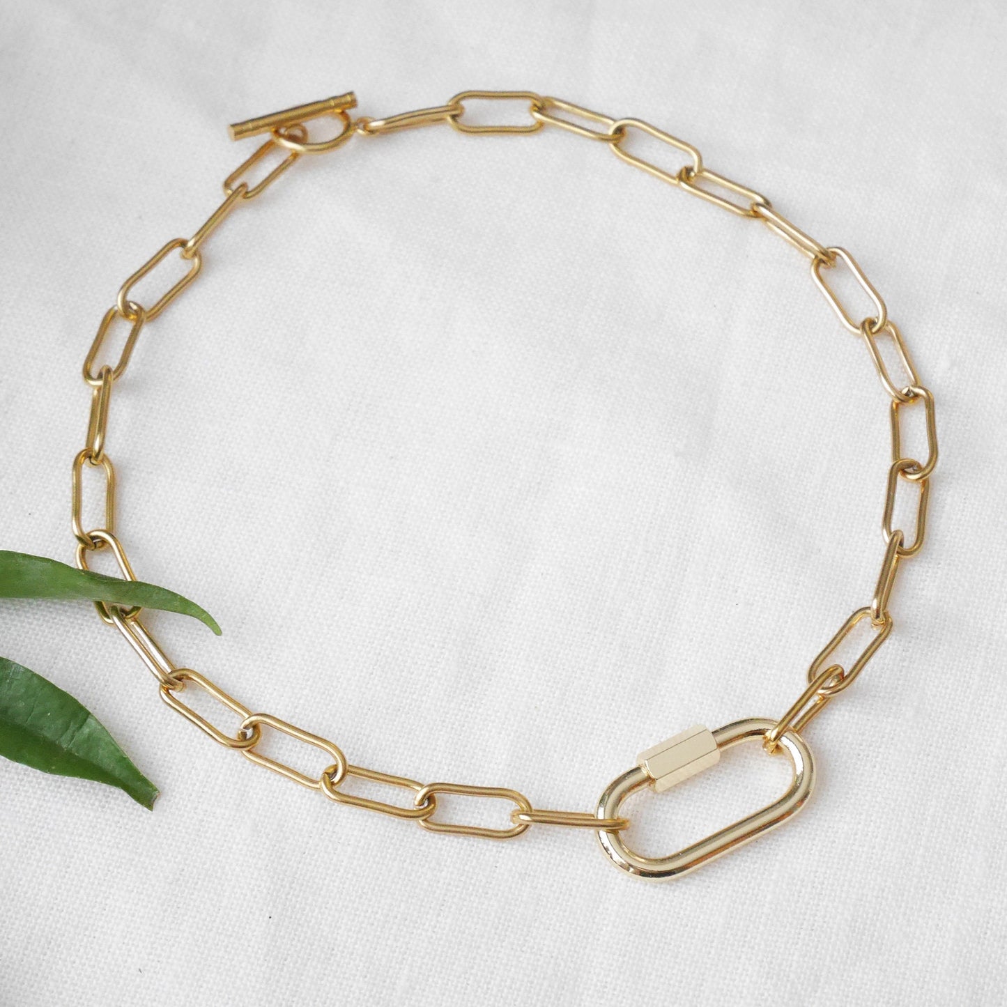 Chunky carabiner necklace without charms | Paperclip gold chain necklace with lock for charms | Large carabiner choker | Unisex gift idea