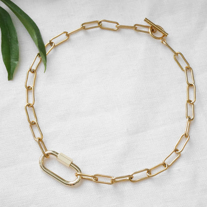 Chunky carabiner necklace without charms | Paperclip gold chain necklace with lock for charms | Large carabiner choker | Unisex gift idea
