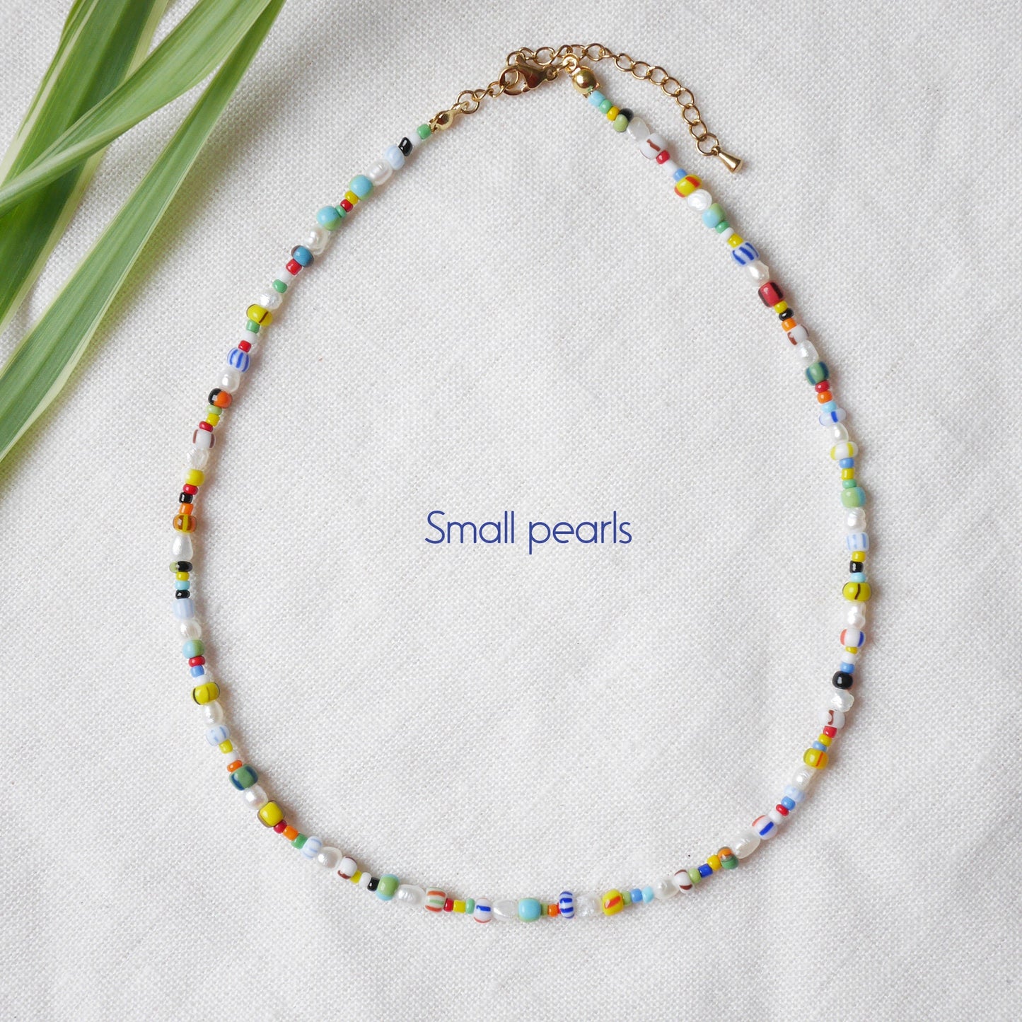 Freshwater pearl necklace with striped beads | Colorful beaded necklace | Mixed seed bead choker | Multicolor summer jewelry gift for her