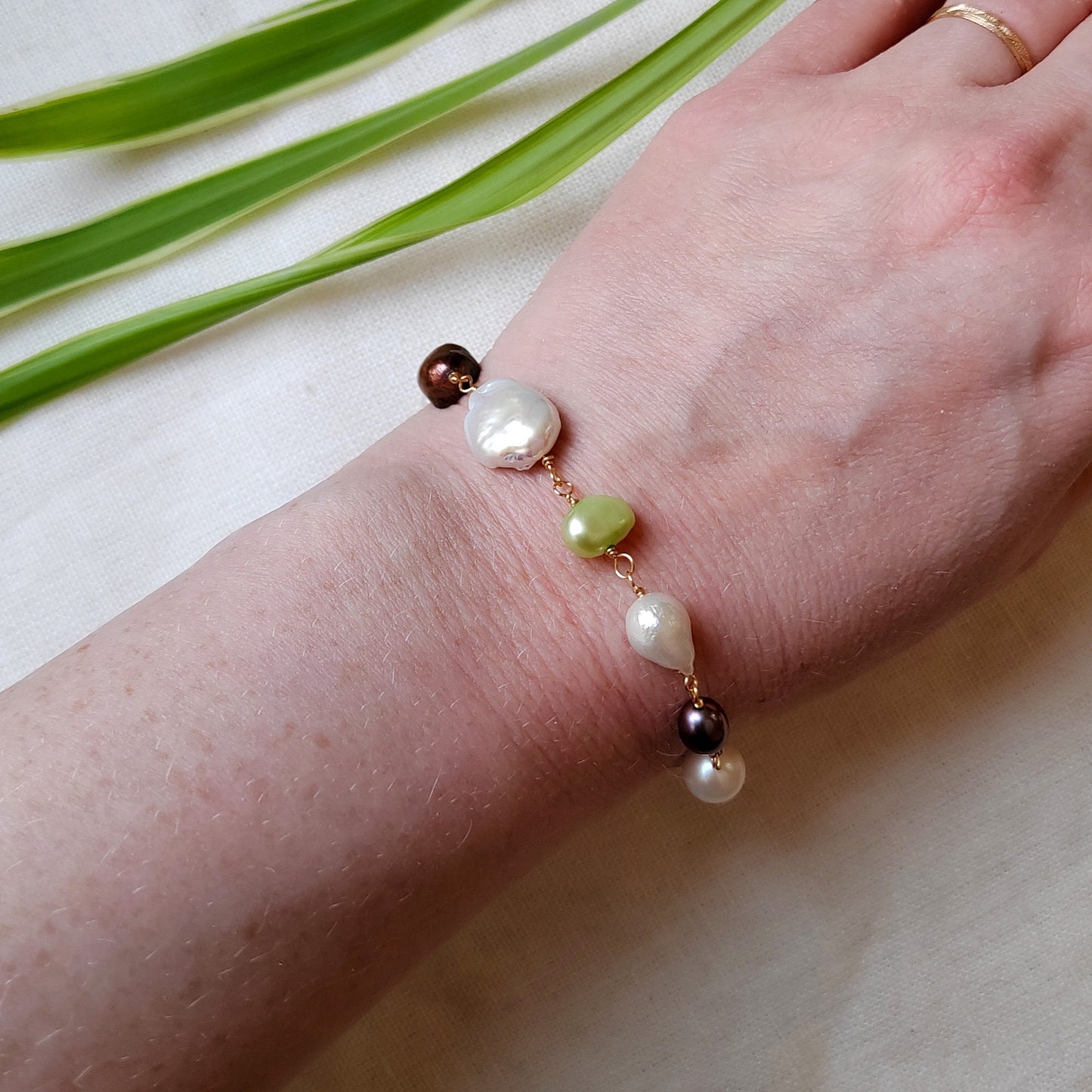 Mixed freshwater pearl bracelet | Multicolor feminine boho bracelet | Various sizes shapes genuine baroque pearl jewelry | Cute gift for her