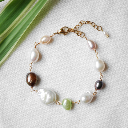 Mixed freshwater pearl bracelet | Multicolor feminine boho bracelet | Various sizes shapes genuine baroque pearl jewelry | Cute gift for her