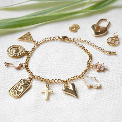 Build your own charm bracelet | Gold custom charms bracelet | Personalized pendant jewelry | Customized personal, cute, unique gift for her