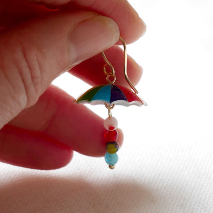 Colorful umbrella earrings | Rainy day earrings | Cute and quirky millefiori dangle earrings | Fun positive multicolor jewelry gift idea