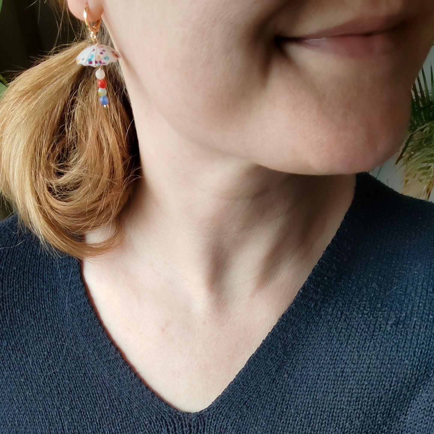 Colorful umbrella earrings | Rainy day earrings | Cute and quirky millefiori dangle earrings | Fun positive multicolor jewelry gift idea