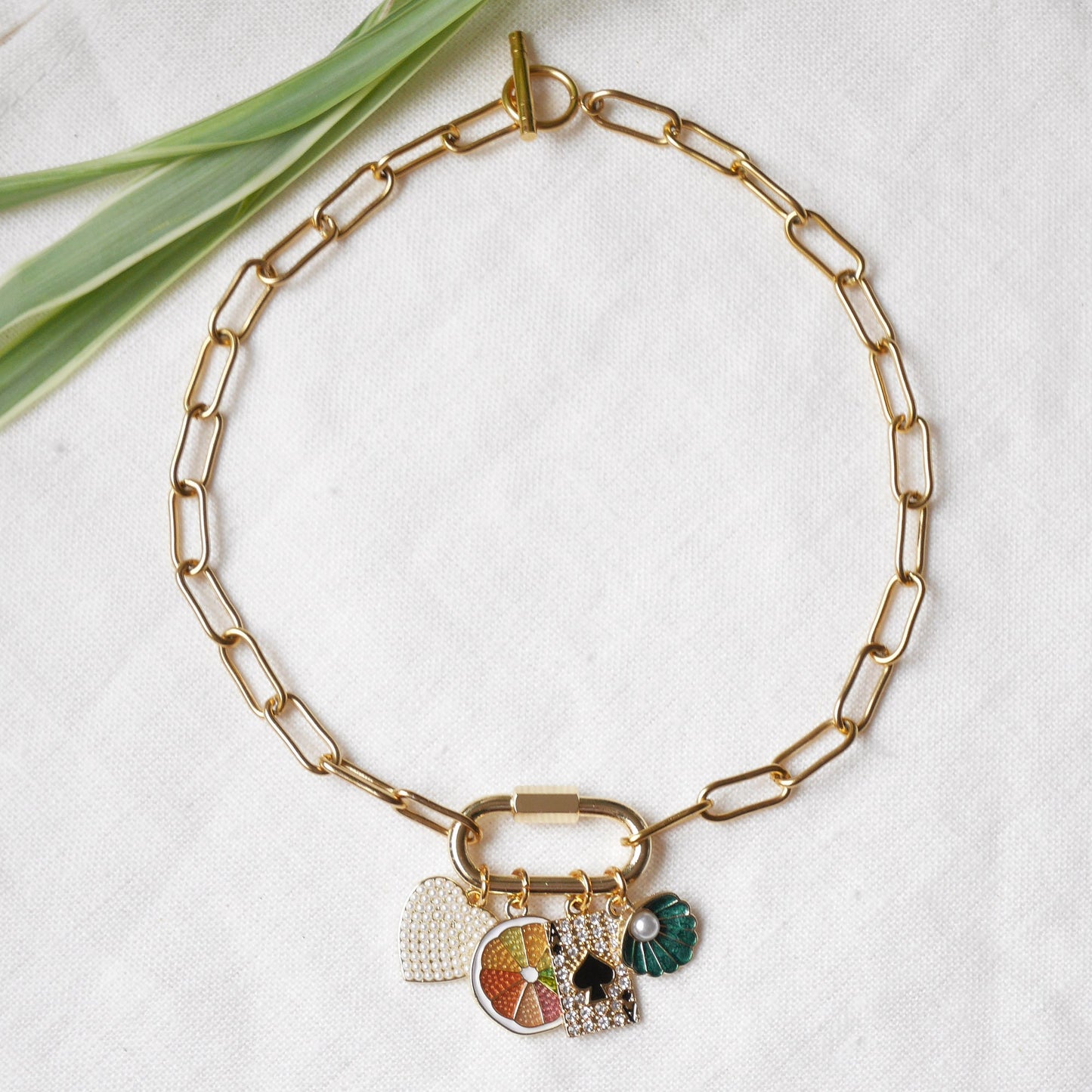 Carabiner custom charm necklace | Chunky gold lock necklace for charms with paperclip chain | Personalized cute unique pendant jewelry gift