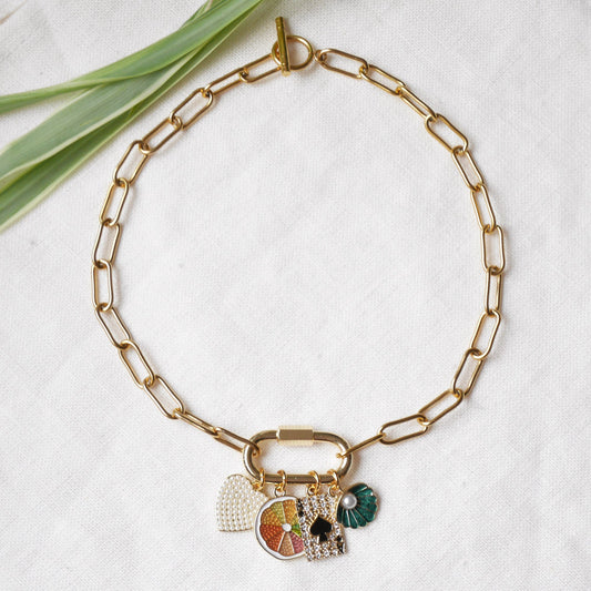 Carabiner custom charm necklace | Chunky gold lock necklace for charms with paperclip chain | Personalized cute unique pendant jewelry gift